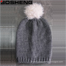 Winter Warm Cute Gray Knit Hat with White POM